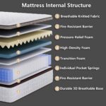 Queen Mattress,12 Inch Hybrid Queen Size Mattresses in a Box,Memory Foam & Pocket Spring,Medium Firm for Pressure Relief,Motion Isolation,Fiberglass Free,CertiPUR-US,80" Lx 60" W - Image 4