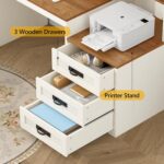 TVU Farmhouse Computer Desk with Drawers, 65'' Home Office Desk with Power Outlets, Storage Cabinet and Printer Stand, Study Writing Desks with Long Monitor Stand, Brown and White - Image 6