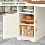 TVU Farmhouse Computer Desk with Drawers, 65'' Home Office Desk with Power Outlets, Storage Cabinet and Printer Stand, Study Writing Desks with Long Monitor Stand, Brown and White - Image 7