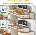 TVU Farmhouse Computer Desk with Drawers, 65'' Home Office Desk with Power Outlets, Storage Cabinet and Printer Stand, Study Writing Desks with Long Monitor Stand, Brown and White - Image 8