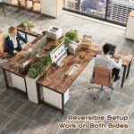 Huuger 63 Inch L Shaped Desk with Power Outlets and USB-C Port, 0.95 Inch Thicker Desktop, Reversible Computer Desk, Larger Office Corner Gaming Desk, Metal Frame, for Home Office, Study, Rustic Brown - Image 3