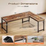 Huuger 63 Inch L Shaped Desk with Power Outlets and USB-C Port, 0.95 Inch Thicker Desktop, Reversible Computer Desk, Larger Office Corner Gaming Desk, Metal Frame, for Home Office, Study, Rustic Brown - Image 4