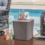Tangkula 11.5 Gallon Water-proof Deck Box, Outdoor Patio Storage Box w/Removable Lid &, Faux Rattan Storage Container Side Table, All Weather Patio Furniture Extra Seat for Poolside (Brown) - Image 3