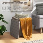 Tangkula 11.5 Gallon Water-proof Deck Box, Outdoor Patio Storage Box w/Removable Lid &, Faux Rattan Storage Container Side Table, All Weather Patio Furniture Extra Seat for Poolside (Brown) - Image 4