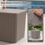 Tangkula 11.5 Gallon Water-proof Deck Box, Outdoor Patio Storage Box w/Removable Lid &, Faux Rattan Storage Container Side Table, All Weather Patio Furniture Extra Seat for Poolside (Brown) - Image 5