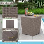 Tangkula 11.5 Gallon Water-proof Deck Box, Outdoor Patio Storage Box w/Removable Lid &, Faux Rattan Storage Container Side Table, All Weather Patio Furniture Extra Seat for Poolside (Brown) - Image 6