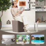 Tangkula 11.5 Gallon Water-proof Deck Box, Outdoor Patio Storage Box w/Removable Lid &, Faux Rattan Storage Container Side Table, All Weather Patio Furniture Extra Seat for Poolside (Brown) - Image 9