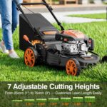 21” Self-Propelled Lawn Mower Gas, 170CC 4-in-1 Mulch/Rear Bag/Side Discharge/Rear Discharge, Walk-Behind Gas Lawnmower with 7-Position Cutting Height, Foldable Gas Powered Lawn Mowers for Yard Garden - Image 7