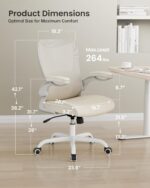 MUXX.STIL Office Chair, PU Leather Ergonomic Desk Chair with Adjustable Lumbar Support and Flip up Armrest, Breathable Mesh Computer Chair for Home Office, Khaki - Image 3
