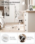 MUXX.STIL Office Chair, PU Leather Ergonomic Desk Chair with Adjustable Lumbar Support and Flip up Armrest, Breathable Mesh Computer Chair for Home Office, Khaki - Image 4