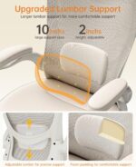 MUXX.STIL Office Chair, PU Leather Ergonomic Desk Chair with Adjustable Lumbar Support and Flip up Armrest, Breathable Mesh Computer Chair for Home Office, Khaki - Image 5