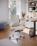 MUXX.STIL Office Chair, PU Leather Ergonomic Desk Chair with Adjustable Lumbar Support and Flip up Armrest, Breathable Mesh Computer Chair for Home Office, Khaki - Image 7