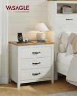 VASAGLE LIRY Collection - Farmhouse Nightstand with Charging Station, Bedside Table, Side End Table with 3 Drawers, for Bedroom, Rustic White and Honey Brown ULET679W01 - Image 3