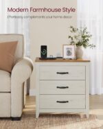 VASAGLE LIRY Collection - Farmhouse Nightstand with Charging Station, Bedside Table, Side End Table with 3 Drawers, for Bedroom, Rustic White and Honey Brown ULET679W01 - Image 5