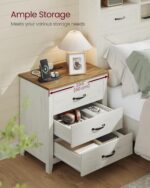 VASAGLE LIRY Collection - Farmhouse Nightstand with Charging Station, Bedside Table, Side End Table with 3 Drawers, for Bedroom, Rustic White and Honey Brown ULET679W01 - Image 7