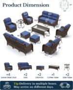 HILLGA 11-Piece Luxury Patio Furniture Set with 6" Thick Cushions, Weather-Resistant Wicker High Back Swivel Rocker Chairs, Senior-Friendly Outdoor Sofa Set for Large Deck, Yard and Poolside, Blue(V2) - Image 3