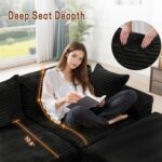 Korser 110" L-Shaped Modular Sectional Sofa with Chaise, Boneless Comfy Corduroy Fluffy Couch with Deep Seat and Side Pockets, Flexible Module Combination for Living Room, No Assembly, Side Pockets - Image 5