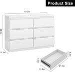 Jocoevol White 6 Drawer Dresser for Bedroom, 15.3" D x 47.2" W x 32.3" H in Simply Modern Chest of Drawers, Wood Storage Double Dresser with Deep Drawers for Living Room, Hallway Entryway, White - Image 3