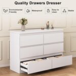Jocoevol White 6 Drawer Dresser for Bedroom, 15.3" D x 47.2" W x 32.3" H in Simply Modern Chest of Drawers, Wood Storage Double Dresser with Deep Drawers for Living Room, Hallway Entryway, White - Image 5
