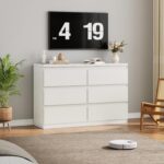 Jocoevol White 6 Drawer Dresser for Bedroom, 15.3" D x 47.2" W x 32.3" H in Simply Modern Chest of Drawers, Wood Storage Double Dresser with Deep Drawers for Living Room, Hallway Entryway, White - Image 8