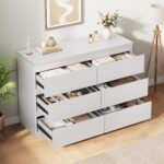 Jocoevol White 6 Drawer Dresser for Bedroom, 15.3" D x 47.2" W x 32.3" H in Simply Modern Chest of Drawers, Wood Storage Double Dresser with Deep Drawers for Living Room, Hallway Entryway, White - Image 9