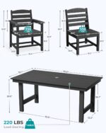 SERWALL Patio Dining Sets for 10 Person, HDPE Dining Set with 2 Tables, 8 Armless Chairs and 2 Armed Dining Chairs, Black - Image 4