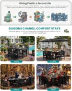 SERWALL Patio Dining Sets for 10 Person, HDPE Dining Set with 2 Tables, 8 Armless Chairs and 2 Armed Dining Chairs, Black - Image 7