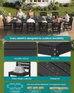 SERWALL Patio Dining Sets for 10 Person, HDPE Dining Set with 2 Tables, 8 Armless Chairs and 2 Armed Dining Chairs, Black - Image 8