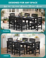 SERWALL Patio Dining Sets for 10 Person, HDPE Dining Set with 2 Tables, 8 Armless Chairs and 2 Armed Dining Chairs, Black - Image 9