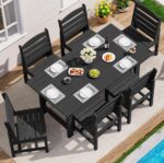 SERWALL Patio Dining Sets for 10 Person, HDPE Dining Set with 2 Tables, 8 Armless Chairs and 2 Armed Dining Chairs, Black - Image 10