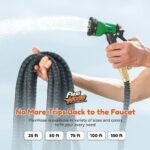 Flexi Hose with 8 Function Nozzle, 50FT - Lightweight Expandable Garden Hose, No-Kink Flexibility, 3/4 Inch Solid Brass Fittings and Double Latex Core - Black and Green - Image 3