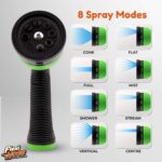 Flexi Hose with 8 Function Nozzle, 50FT - Lightweight Expandable Garden Hose, No-Kink Flexibility, 3/4 Inch Solid Brass Fittings and Double Latex Core - Black and Green - Image 8