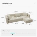 Acanva Luxury Modular Sectional Living Room Sofa Set, Modern Minimalist Style Couch with Ottoman and Chaise, L-Shape, Linen-Like Cream | Minimalist Style - Image 3