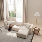 Acanva Luxury Modular Sectional Living Room Sofa Set, Modern Minimalist Style Couch with Ottoman and Chaise, L-Shape, Linen-Like Cream | Minimalist Style - Image 4