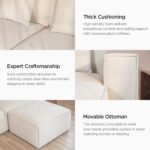 Acanva Luxury Modular Sectional Living Room Sofa Set, Modern Minimalist Style Couch with Ottoman and Chaise, L-Shape, Linen-Like Cream | Minimalist Style - Image 12