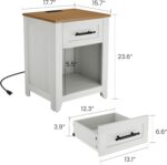 GarveeHome Nightstands Set of 2 with Charging Station, 1-Drawer Bedside Tables, Small Night Stands for Bedroom with Storage Shelf, End Tables, Walnut Top and White - Image 3