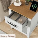GarveeHome Nightstands Set of 2 with Charging Station, 1-Drawer Bedside Tables, Small Night Stands for Bedroom with Storage Shelf, End Tables, Walnut Top and White - Image 6