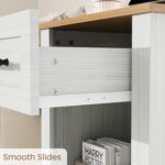 GarveeHome Nightstands Set of 2 with Charging Station, 1-Drawer Bedside Tables, Small Night Stands for Bedroom with Storage Shelf, End Tables, Walnut Top and White - Image 8