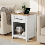 GarveeHome Nightstands Set of 2 with Charging Station, 1-Drawer Bedside Tables, Small Night Stands for Bedroom with Storage Shelf, End Tables, Walnut Top and White - Image 10