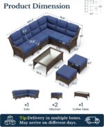 HILLGA 4-Piece Luxury Patio Furniture Set with 6" Thick Cushions, Weather-Resistant Wicker High Back Swivel Rocker Chairs,Senior-Friendly Outdoor Corner Sofa Set for Deck,Yard and Poolside,Blue(V2) - Image 3