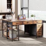 Huuger Computer Desk with 6 Drawers, Office Desk with Shelves, Reversible Gaming Desk, Corner Desk with Storage, Work for Home Office, Study, Living Room, 47inch, Rustic Brown - Image 3