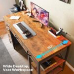 Huuger Computer Desk with 6 Drawers, Office Desk with Shelves, Reversible Gaming Desk, Corner Desk with Storage, Work for Home Office, Study, Living Room, 47inch, Rustic Brown - Image 5