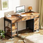 Huuger Computer Desk with 6 Drawers, Office Desk with Shelves, Reversible Gaming Desk, Corner Desk with Storage, Work for Home Office, Study, Living Room, 47inch, Rustic Brown - Image 9