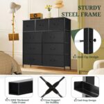 9-Drawer Dresser for Bedroom, Anti-Tip Tall Storage Organizer Chest of Drawers with Wooden Top and Metal Frame Fabric Bins for Closet, Living Room, Hallway, Entryway, Black - Image 5