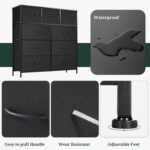 9-Drawer Dresser for Bedroom, Anti-Tip Tall Storage Organizer Chest of Drawers with Wooden Top and Metal Frame Fabric Bins for Closet, Living Room, Hallway, Entryway, Black - Image 8