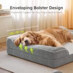 CWAWZ Extra Large Dog Bed, Orthopedic Dog Bed with Cooling Gel Memory Foam, Waterproof XL Pet Bed with Removable Washable Cover, 42" Pet Sofa Couch Dutch Velvet with Bone Toy, Light Gray - Image 5