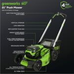 Greenworks 60V 21" Brushless (Push) Cordless Lawn Mower, 5.0Ah Battery (1/2 Acre, Rapid Charger, 4-in-1, LED Lights, IPX4) - Image 3