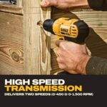 DEWALT 20V Max Cordless Drill Driver Set, 2 Speed, High Performance Motor, Includes 2 XR 1.3Ah Li-Ion Batteries, Charger and Contractor Bag (DCD771C2) - Image 6