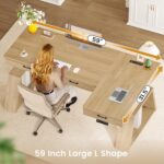 SEDETA 59 Inch L Shaped Electric Standing Desk with Drawers, Executive Adjustable Desk with Power Outlets, Sit Stand Computer Table for Home Office, Oak - Image 8