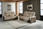 Signature Design by Ashley Next-Gen DuraPella Power Reclining Sofa – Wireless & USB Charging, Zero-Gravity, Adjustable Headrest, Water-Repellent Faux Leather, Drop-Down Table, Beige/Brown, 86” - Image 3
